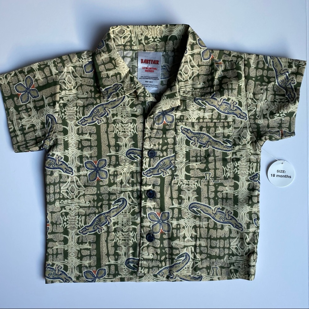 Vintage Hawaiian Shirt Size 18 Months NWT Alligators Babyfair 80’s Green New